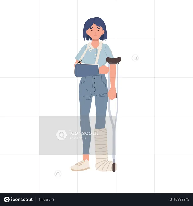 Severe Injury Treatment With Medical Brace For Leg And Arm Orthopedic Support For Injured Woman  Illustration