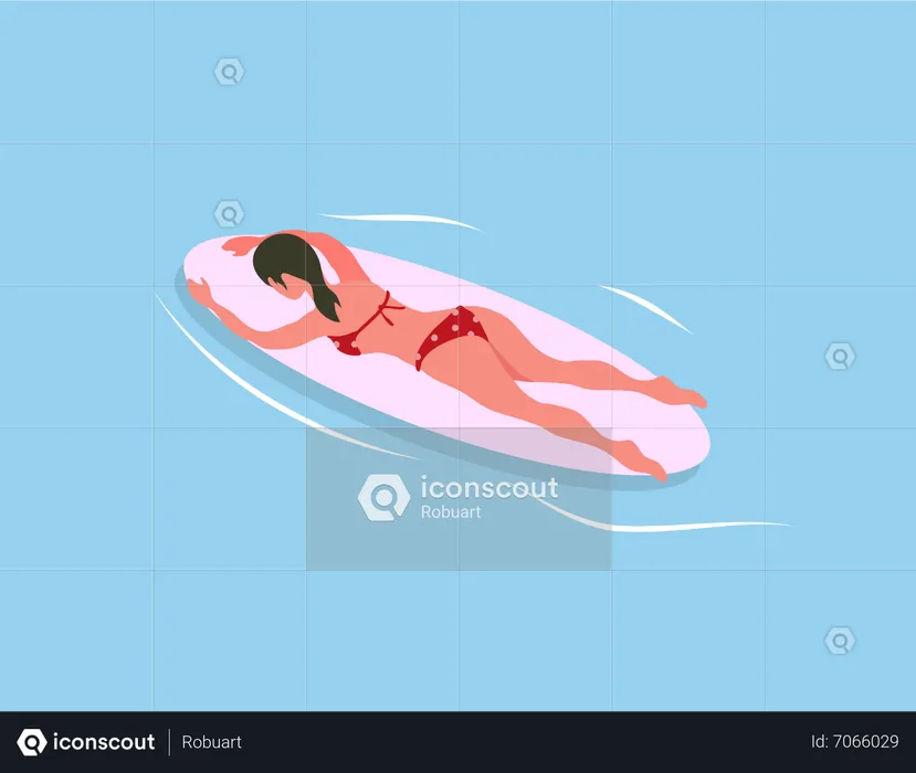 Sexy lady sleeping on surf board and enjoying surfing  Illustration