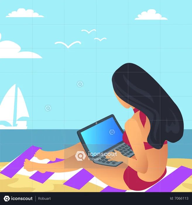 Sexy lady working at beach  Illustration