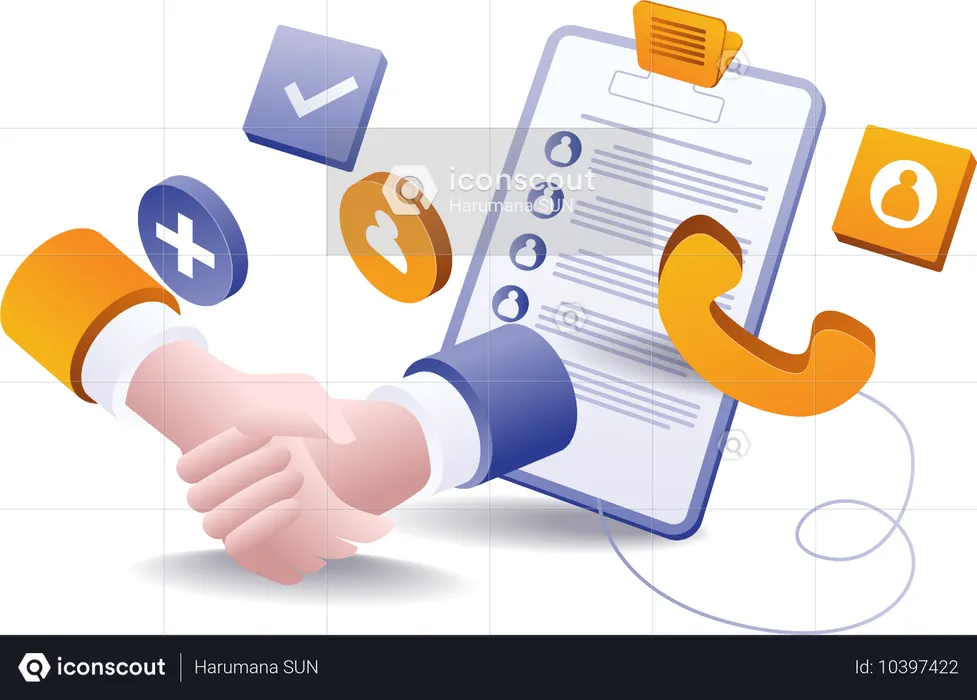 Shake hands with an agreement to cooperate developing a business network  Illustration