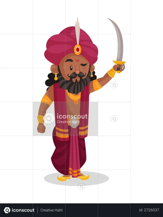 Shakuni raising his sword  Illustration