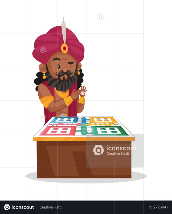 Shakuni sitting next to gambling board  Illustration