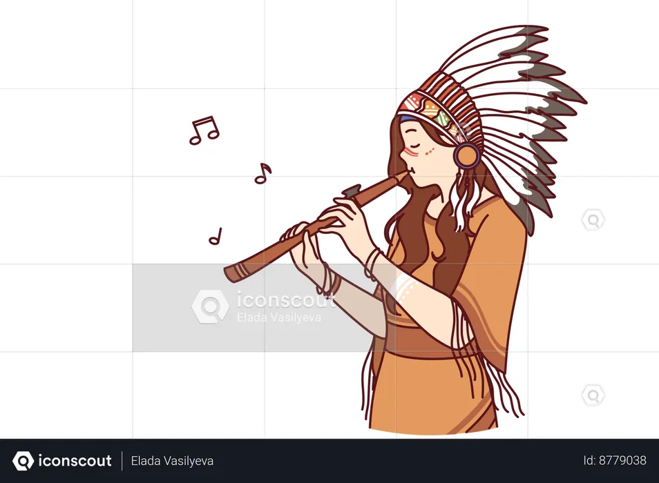 Shaman woman is playing flute  Illustration