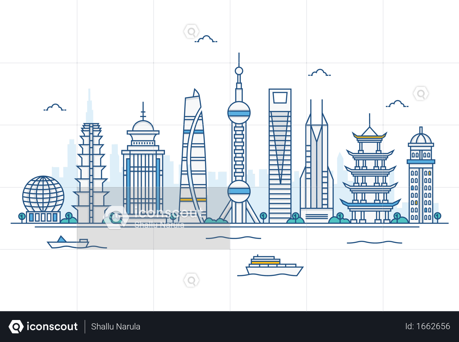 Premium Shanghai skyline Illustration download in PNG & Vector format