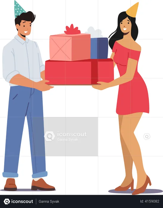 Sharing birthday gifts  Illustration