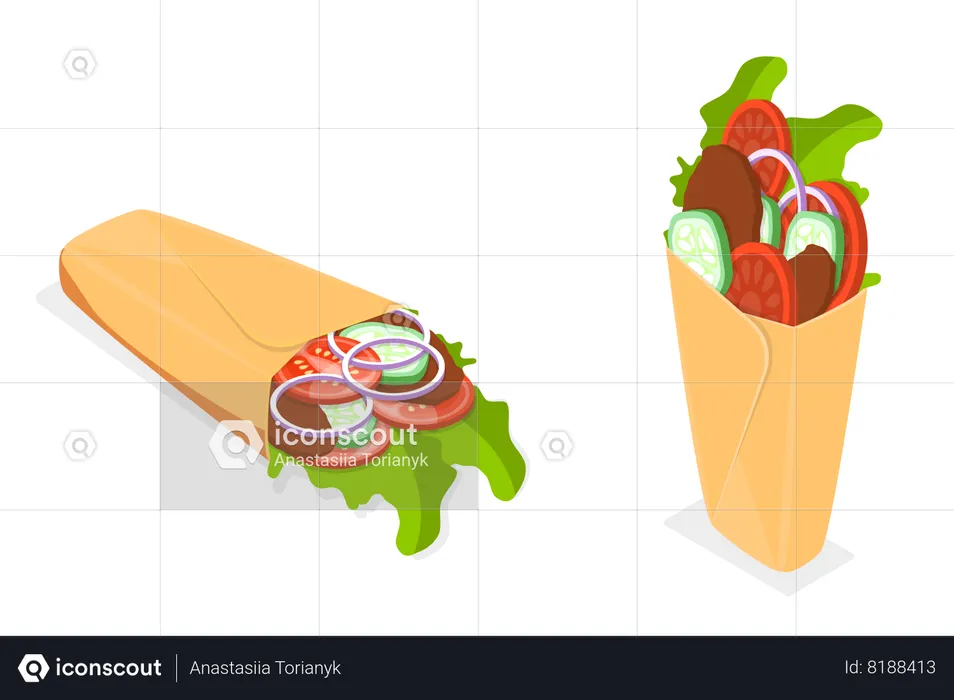 Shawarma Sandwich and Kebab or Burrito  Illustration