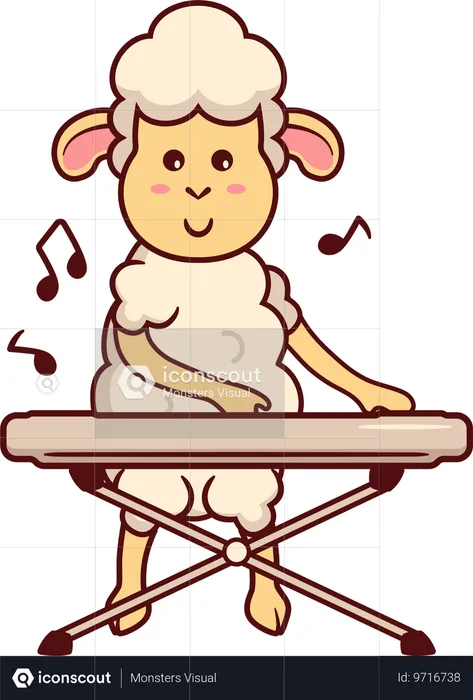 Sheep playing Musical piano  Illustration