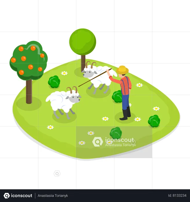 Shepherd at farm  Illustration