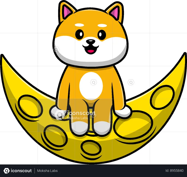 Cachorro Shiba Inu sentado na lua  Ilustração