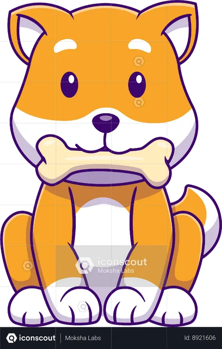 Shiba Inu Dog Bite Bone  Illustration