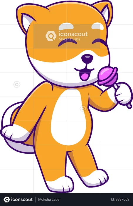 Shiba Inu Dog Eating Lollipop Candy  Illustration