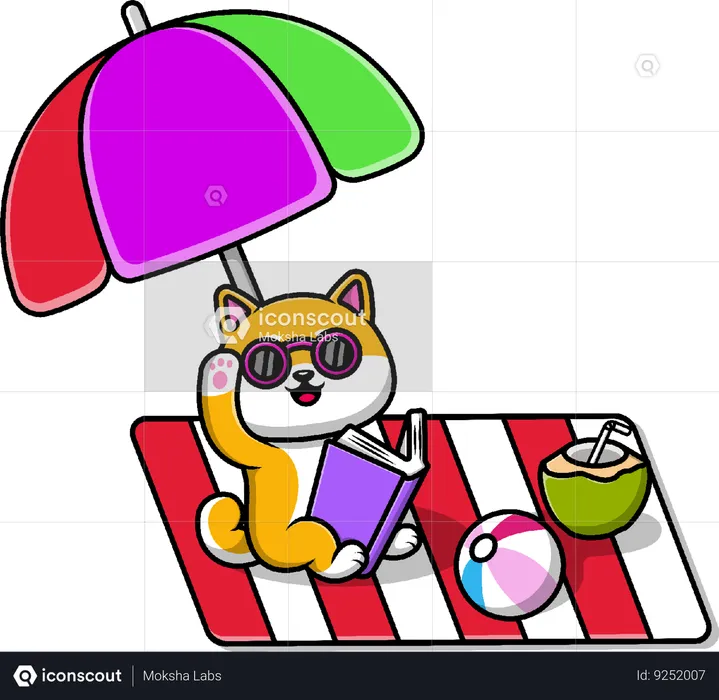 Shiba Inu Dog enjoying Summer Vacation  Illustration