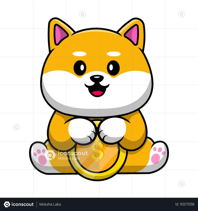 Shiba Inu Dog Holding Gold Coin  Illustration