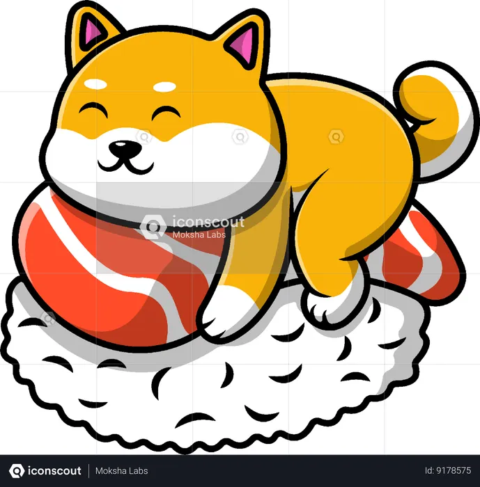 Shiba Inu Dog On Sushi Salmon  Illustration
