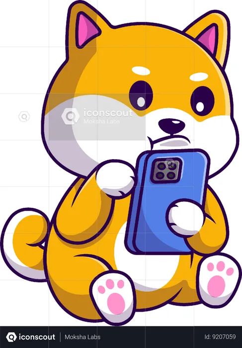 Shiba Inu Dog Playing Phone  Illustration