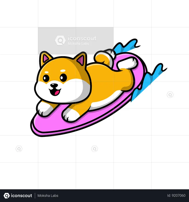Shiba Inu Dog Surfing  Illustration