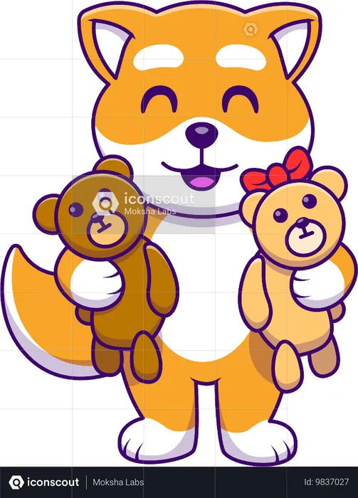 Shiba Inu Hund hält Teddybär Spielzeug  Illustration