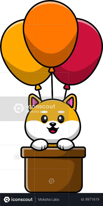 Shiba Inu In Hot Air Balloon  Illustration