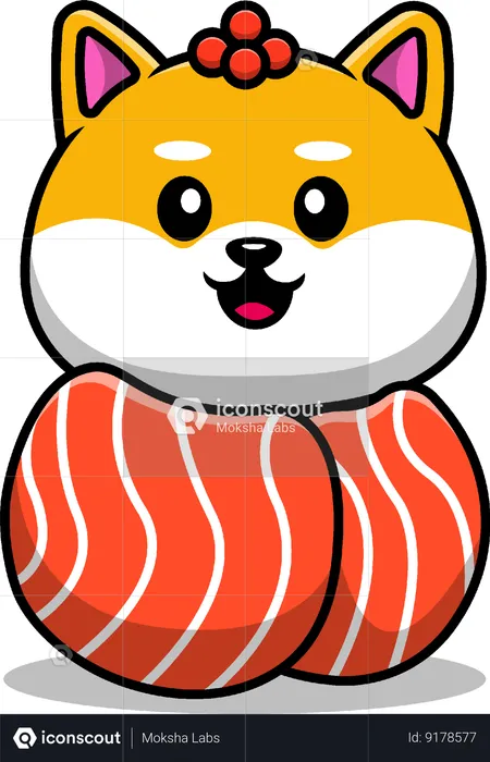 Shiba Inu Sushi Salmon  Illustration