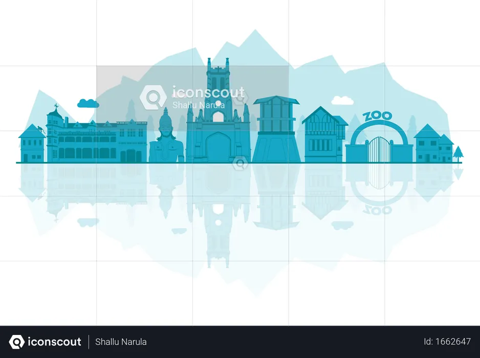 Silhouette de Shimla Skyline avec reflets  Illustration