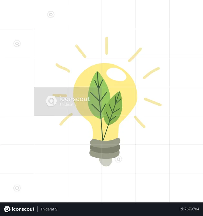 Shining electric ecology light bulb with leaf inside  Illustration