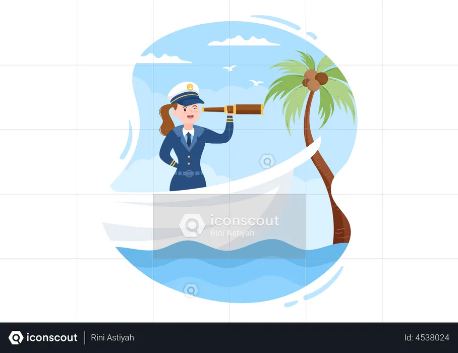 Ship captain finding something  Illustration