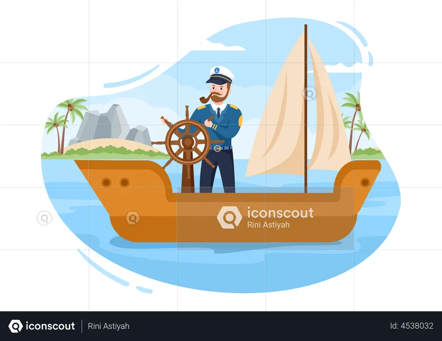 Ship captain sailing  Illustration