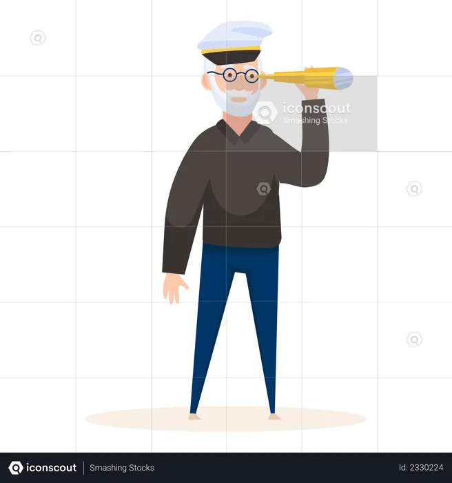 Ship Captain Seeking with telescope  Illustration