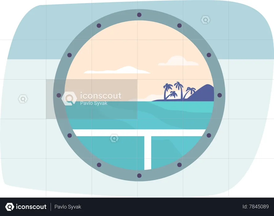 Ship Porthole With Beautiful Seascape View  Illustration
