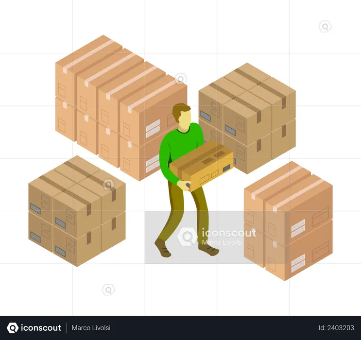 Shipping Boy at warehouse  Illustration