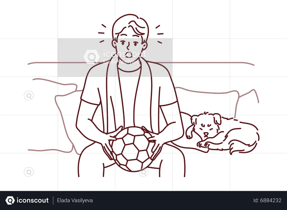 Shocked Boy with dog carrying football  Illustration