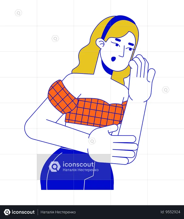 Shocked caucasian woman covering mouth with hand  Illustration