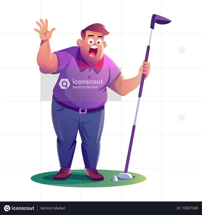 Shocked Golfer standing with golf stick  Illustration