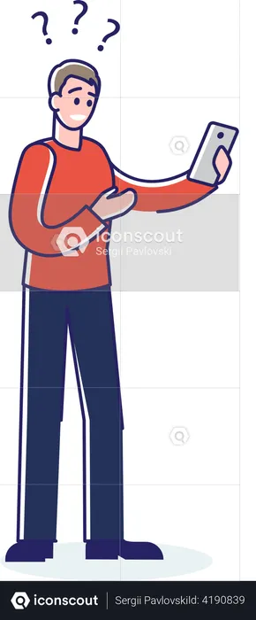 Shocked man holding mobile phone  Illustration