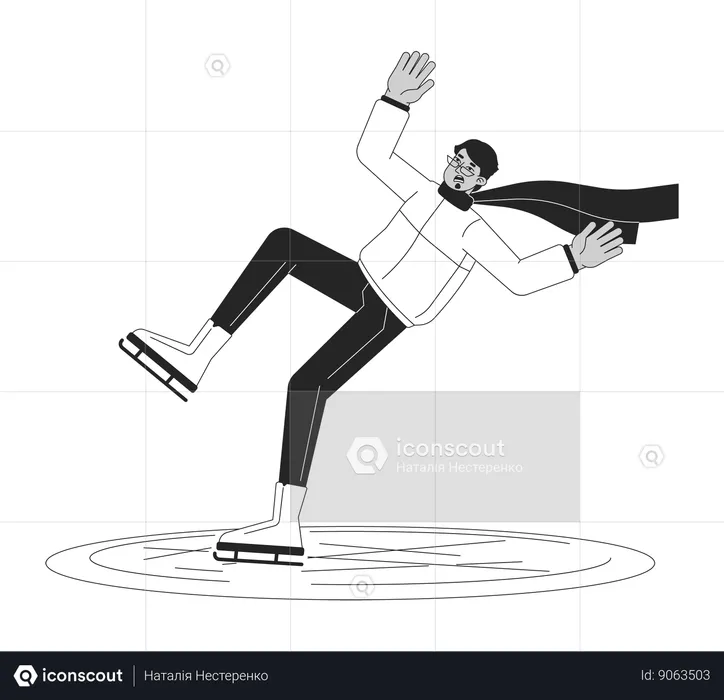 Shocked man on skates falls  Illustration