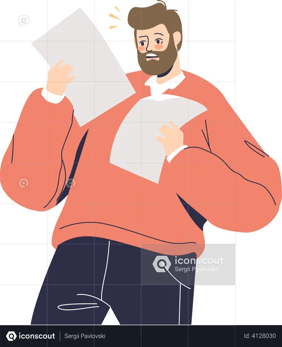 Shocked man reading paper  Illustration