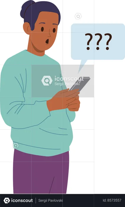 Shocked man using mobile phone message chat for communication receiving unexpected news  Illustration