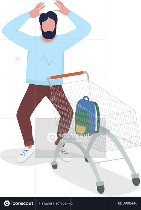 Shocked man with shopping cart  Illustration
