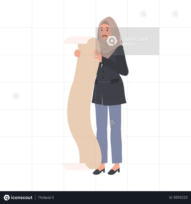 Shocked Muslim Woman Faces Long Checklist of Expenses  Illustration