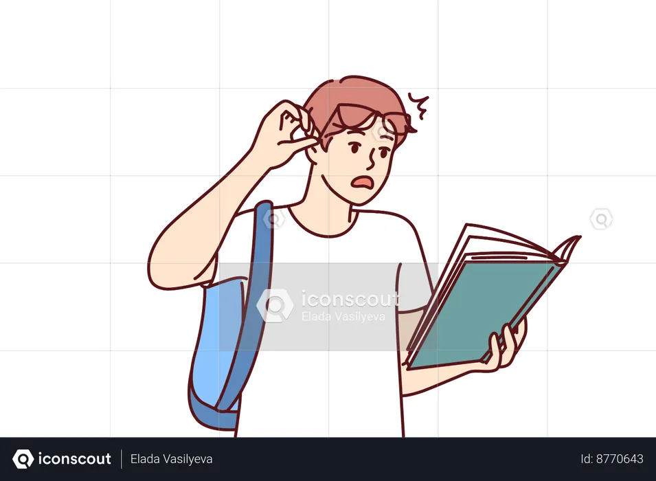 Shocked student is reading book  Illustration