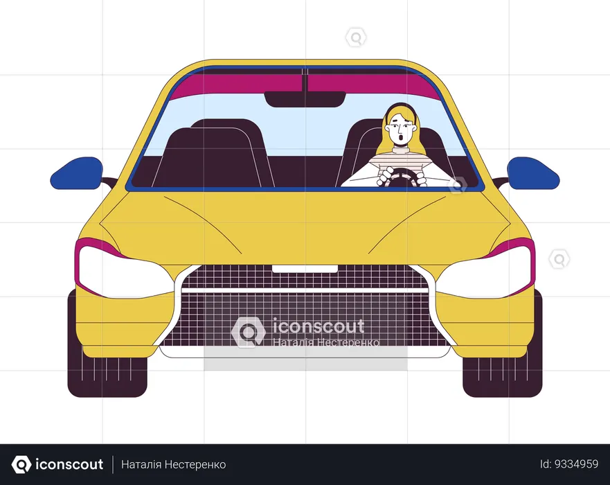 Shocked woman driving car  Illustration