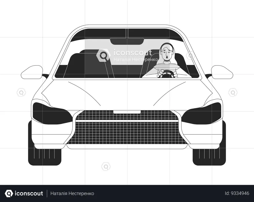 Shocked woman driving car  Illustration