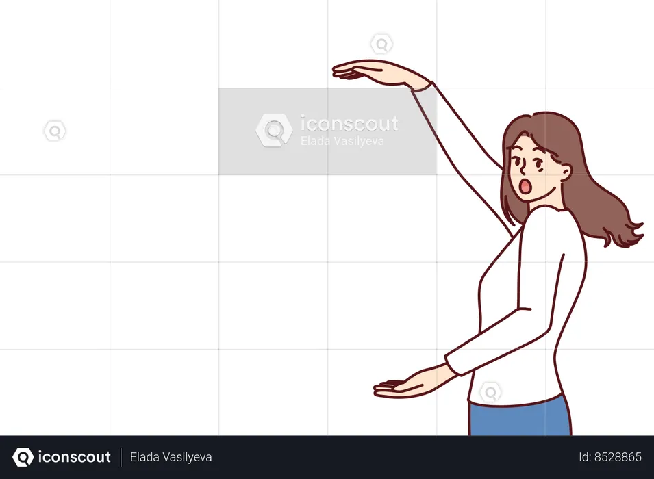 Shocked woman spreading arms wide  Illustration