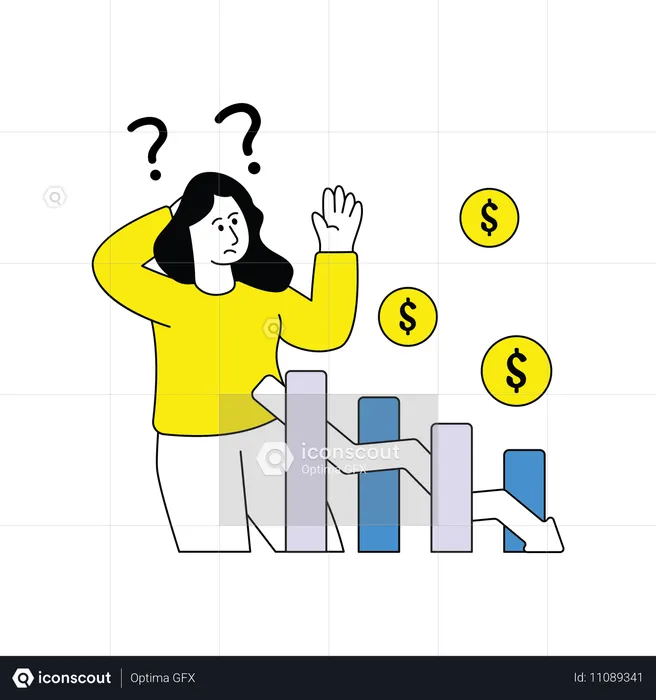 Shocked Woman with Economic Crisis Chart  Illustration