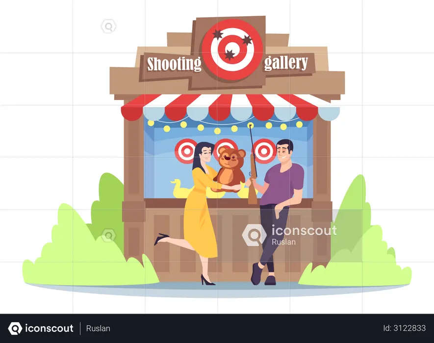 Shooting game in amusement park  Illustration