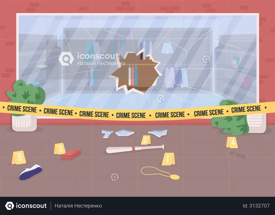 Shop burglary crime scene  Illustration