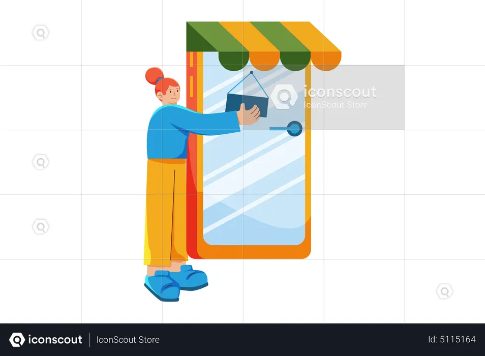 Shop opening on mobile shopping app  Illustration