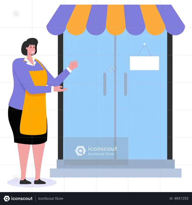 Shop owner welcoming customers  Illustration