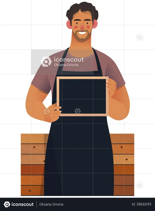 Shop Owner with black board  Illustration
