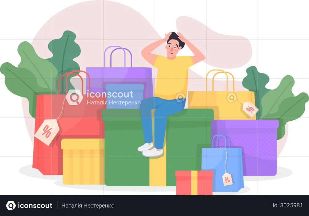 Shopaholic with purchases  Illustration